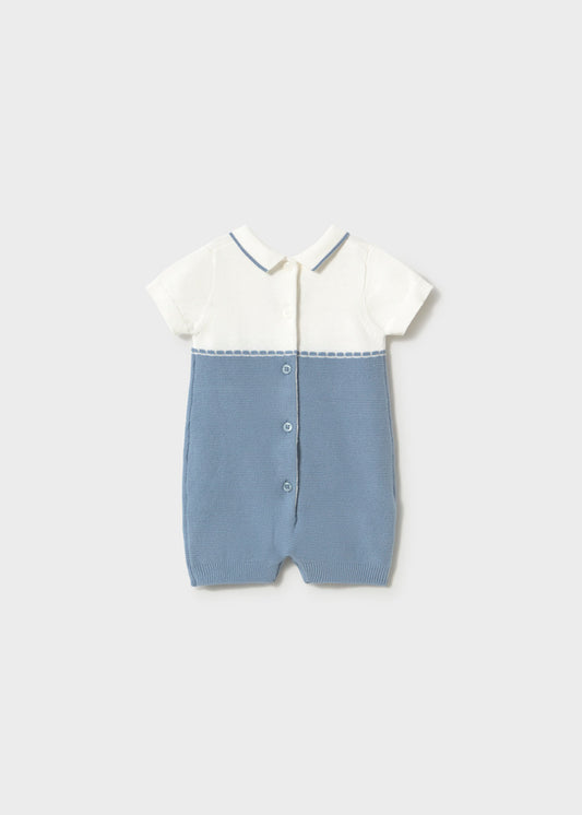 Mameluco Cuello Polo Tejido Combinado - Azul - vista 2