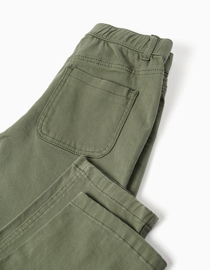 Pantalon Twill Dril Verde Militar Con Bolsillos - vista 4