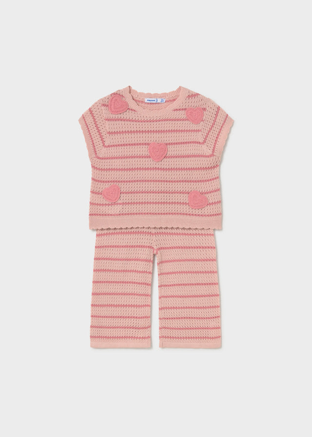 Conjunto Tejido Rosa Con Corazones
