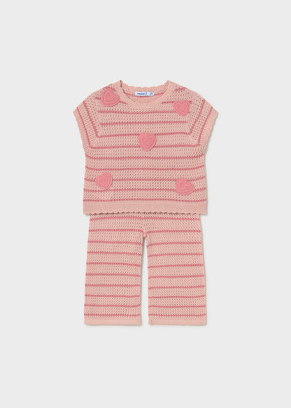 Conjunto Tejido Rosa Con Corazones