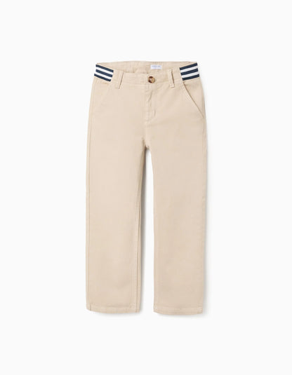 Pantalon Twill Beige Con Detalle En La Pretina