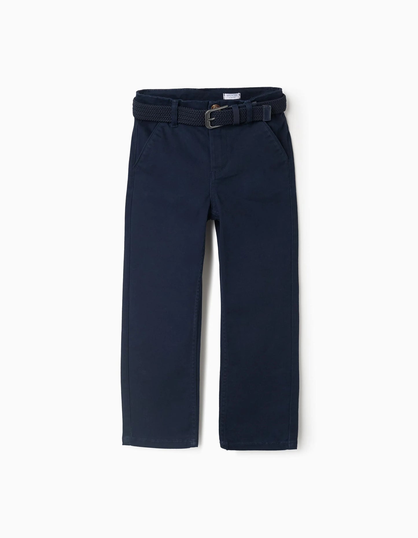 Pantalon Twill Azul Oscuro Con Cinturon