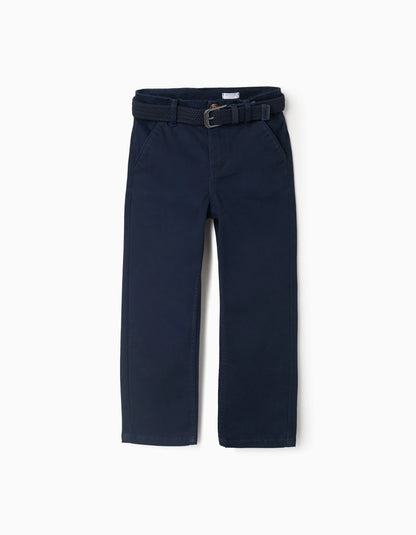 Pantalon Twill Azul Oscuro Con Cinturon