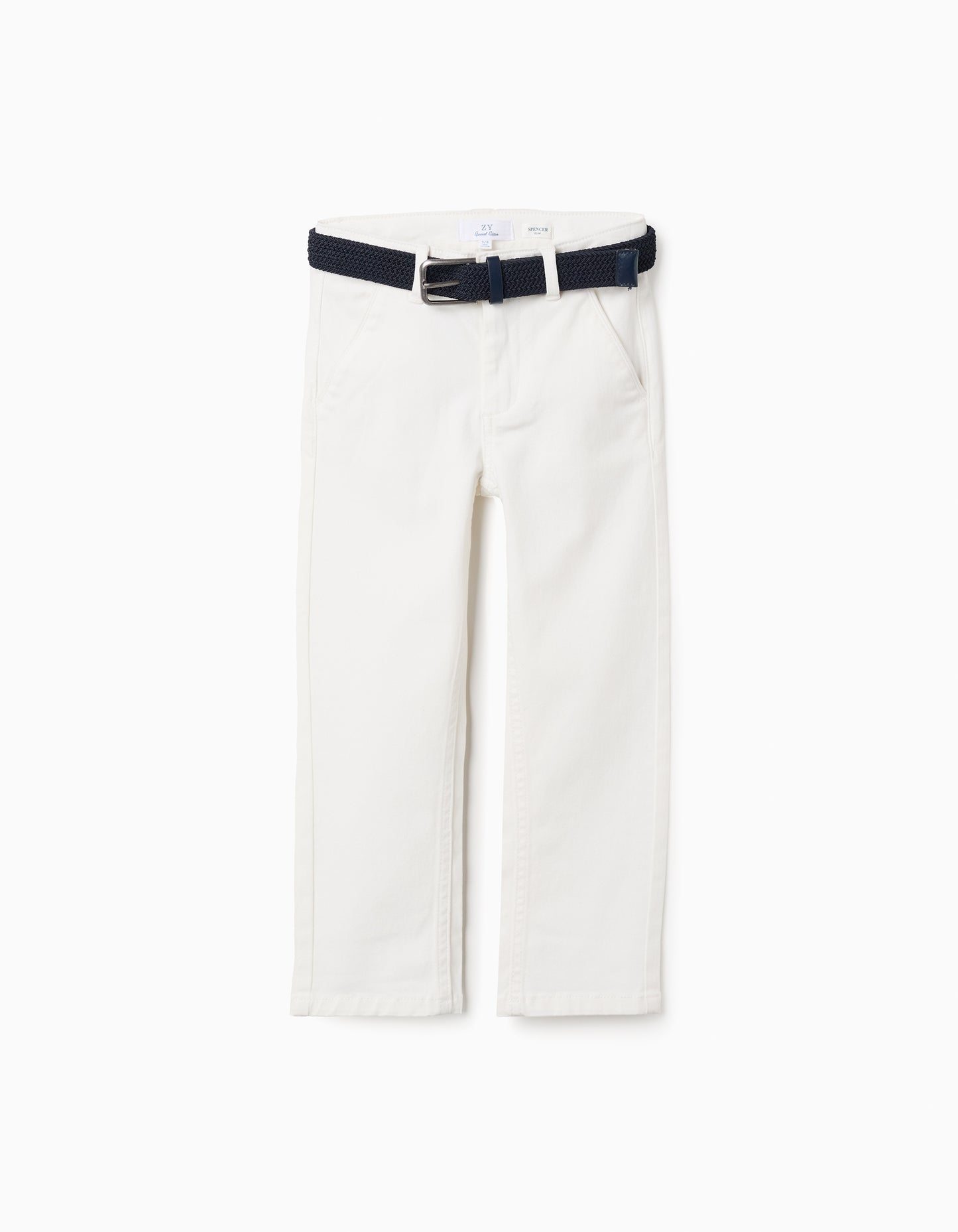 Pantalon Twill Blanco Con Cinturon