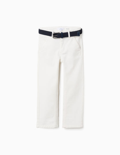Pantalon Twill Blanco Con Cinturon