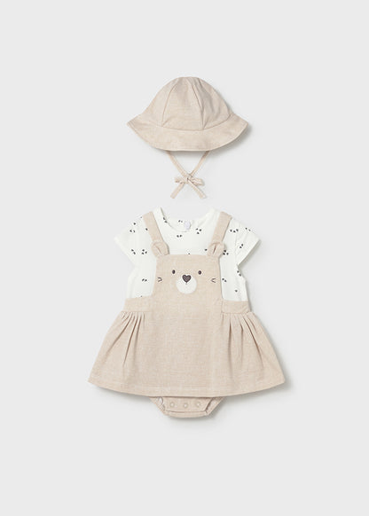 Vestido 2 Piezas Bordado Oso Y Gorro