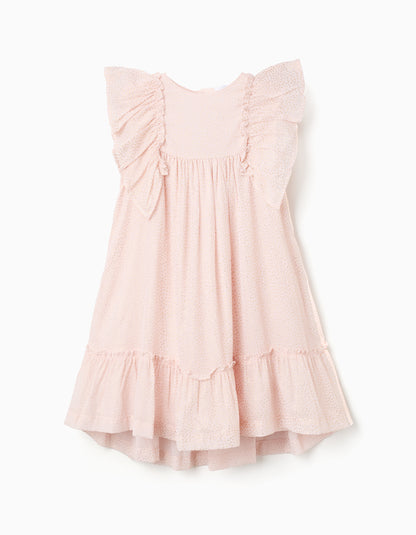 Vestido Rosa Con Volantes Y Estampados De Puntos Dorados